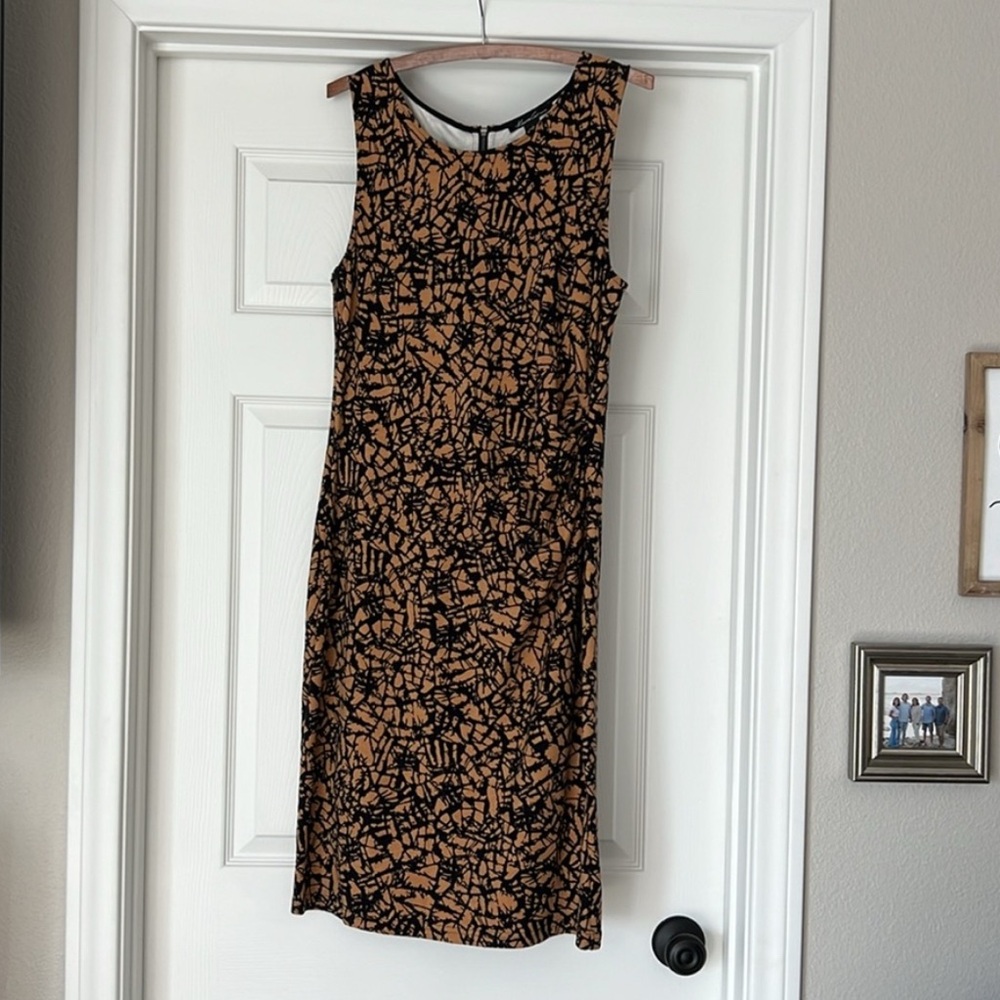 Kenneth Cole Black and Tan Patterned Dress